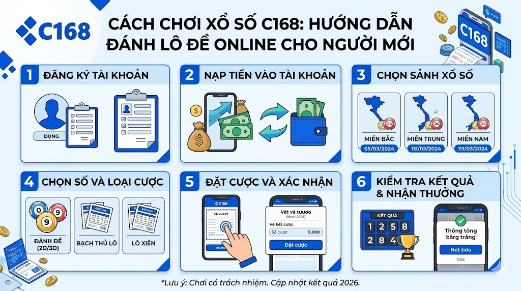 Hướng dẫn chi tiết cách chơi xổ số C168 và đánh lô đề online